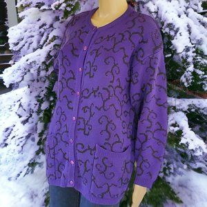 Jimmy Garcia Cardigan Sweater Women's M Purple Black Long Sleeve Button Acrylic
